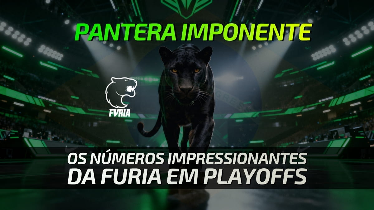Capa de artigo sobre dados impressionantes da FURIA em Playoffs. Pantera segue imponente no cenário.