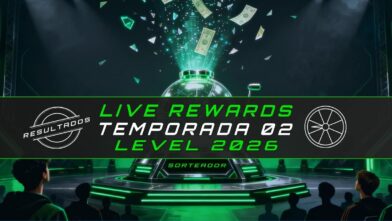 Capa de divulgação de resultados dos sorteios da Live Rewards Temporada 02 Level 2026. Programa de recompensas MuralGamer REWARDS