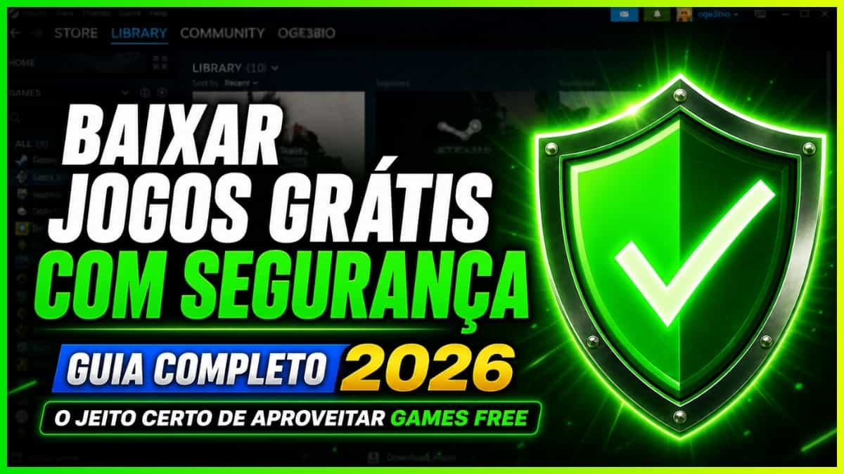 Capa de artigo sobre como baixar jogos grátis para pc com segurança. Guia completo de como encontrar jogos confiáveis e aproveitar com tranquilidade