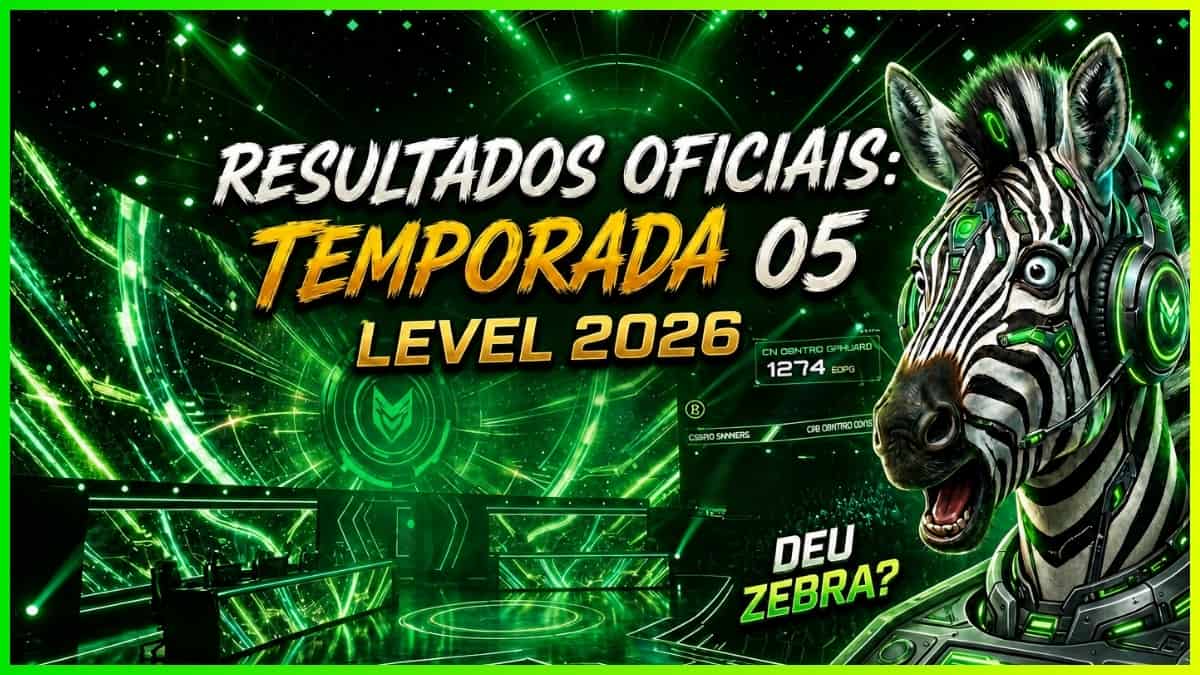 Capa de publicação dos resultados oficiais da TEMPORADA 05 LEVEL 2026 do MuralGamer REWARDS. O Melhor Programa de Recompensas para Gamers.