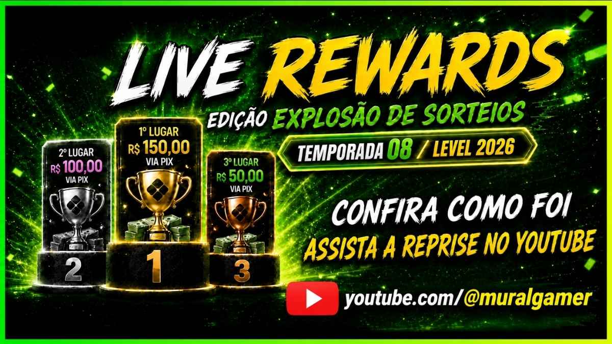 Capa de artigo sobre a Reprise da LIVE REWARDS referente a TEMPORADA 08 LEVEL 2026 do MuralGamer REWARDS